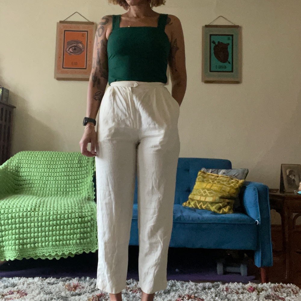 Vintage Linen High-Waisted cream trousers